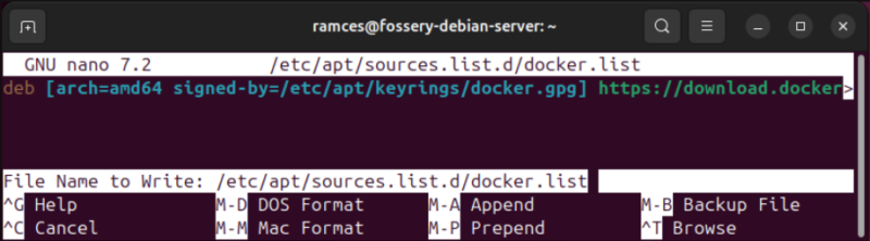 A terminal showing the link for the official Docker repository.