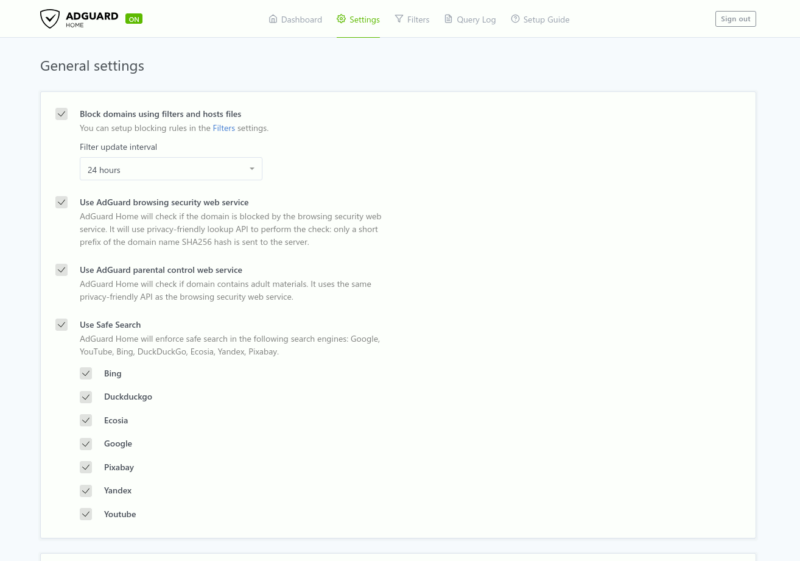 Adguard Home General Settings