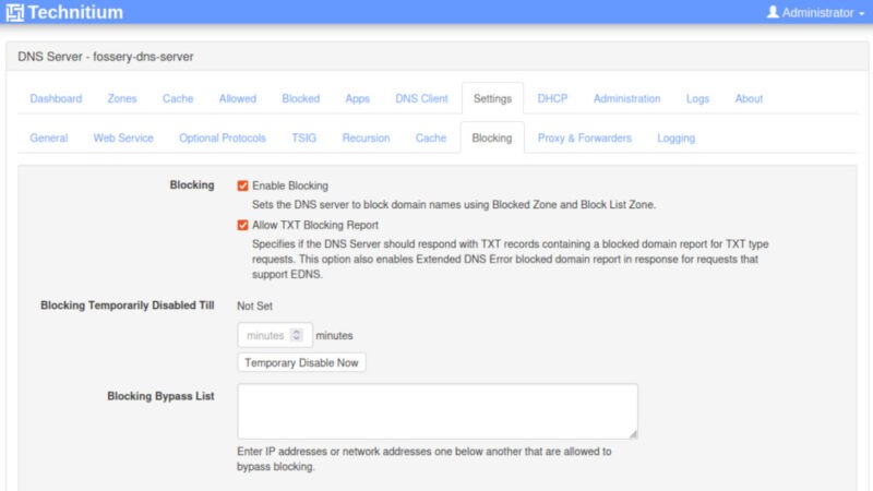 A screenshot of the blocking page for Technitium's DNS Forwarder feature.