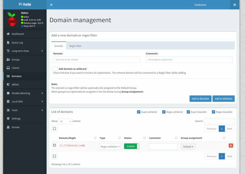 Pi Hole Admin Domains Management