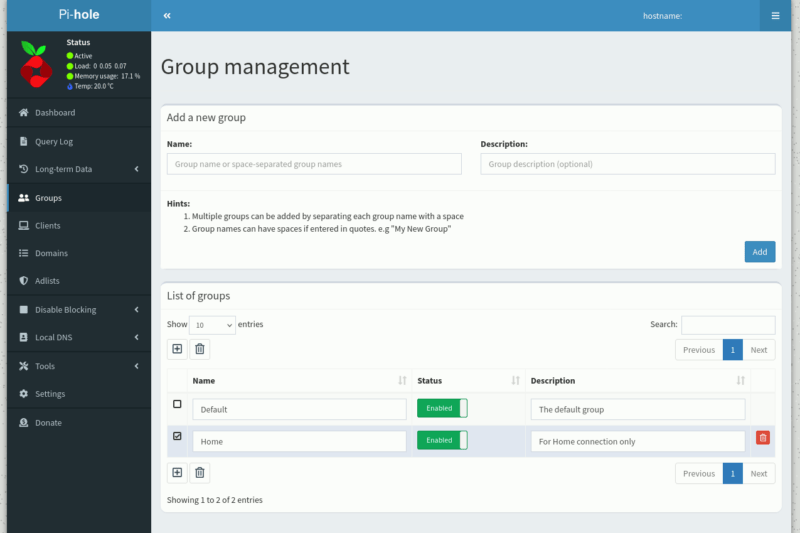 Pi Hole Create Group