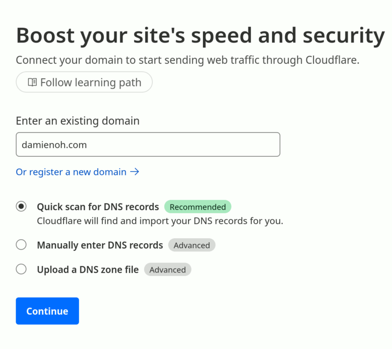 Cloudflare Enter Domain Name