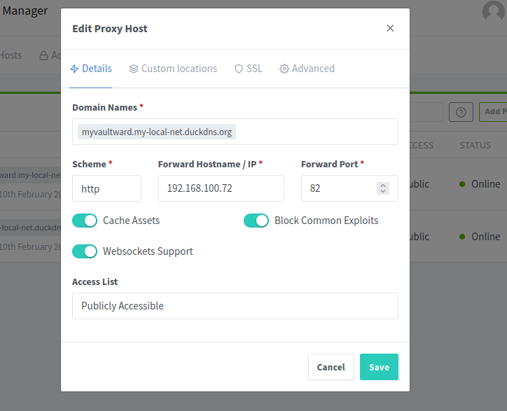 Niginx Manager Proxy Server for vaultwarden.