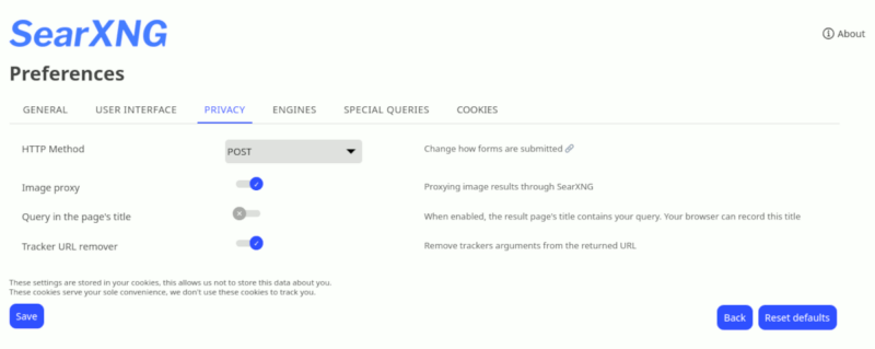 Searxng Preferences Privacy Tab